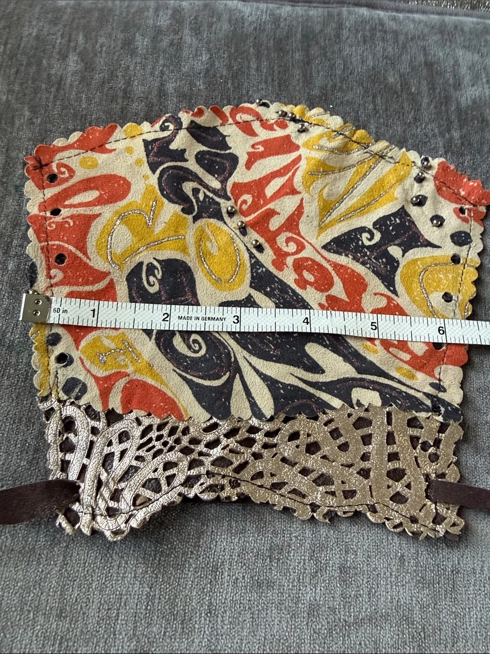 Colorful Printed Leather Wrist Cuff - Multi colour with metal looking studs .